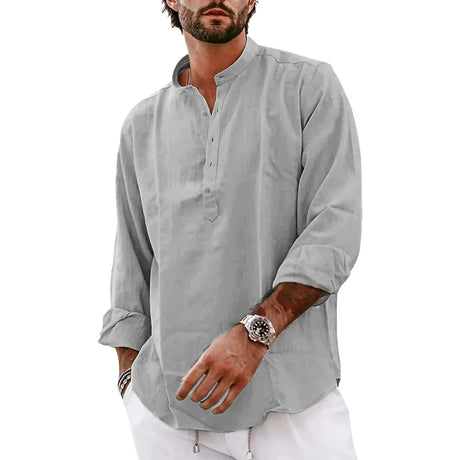 Streetwear Mens Cotton Linen Shirts Casual Lightweight Long Sleeve Henley Shirts for Men Beach Hawaiian Breathable T Shirts - Lootquake