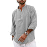 Streetwear Mens Cotton Linen Shirts Casual Lightweight Long Sleeve Henley Shirts for Men Beach Hawaiian Breathable T Shirts - Lootquake