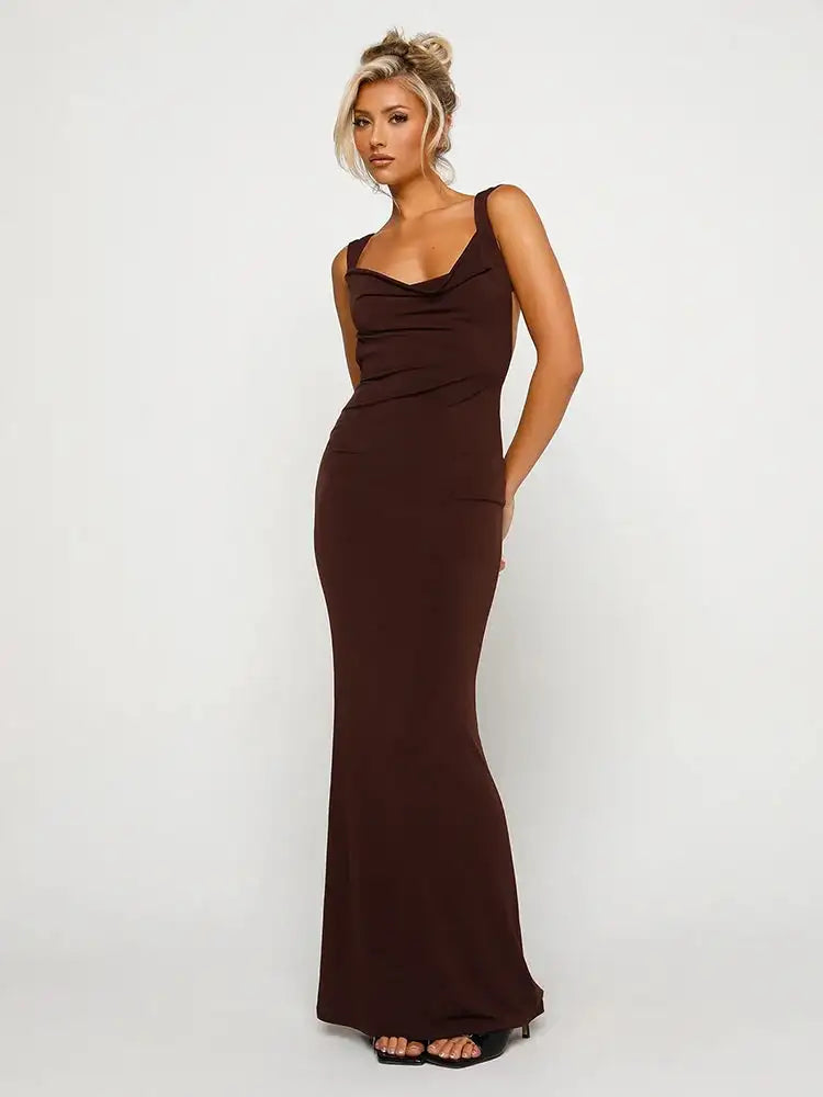 Sibybo Fashion Elegance Sleeveless Backless Long Dress Basics Solid Color Skinny Robe 2024 Temperament Women Club Party Dresses - Lootquake