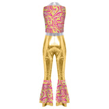 Womens Halloween Retro Hippie Cosplay Costume Party Hip-hop Dance Costume Metallic Shiny Vintage Carnival Bodysuit Jumpsuit