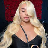 250% Density 30/40 Inch 613 Honey Blonde Body Wave 13x6 HD Transparent Lace Frontal Wigs Brazilian Remy Human Hair