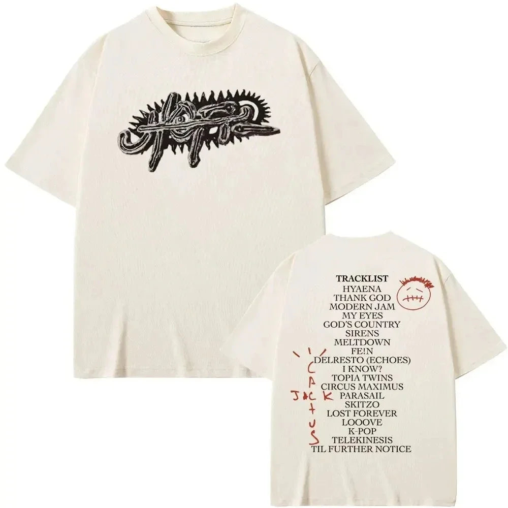 Rapper Cactus Jack Tshirt UTOPIA Album Graphics T-shirts Men's Hip Hop Pure Cotton Tees Male Casual Oversized T Shirt Streetwear - Lootquake