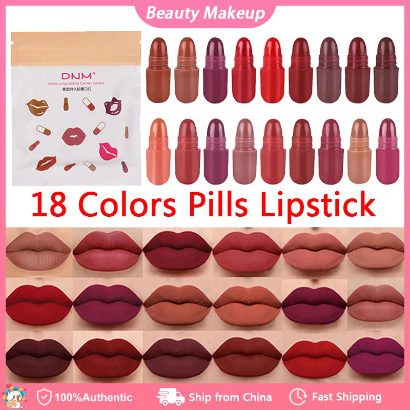 Pills Lipstick  6/10/18 Colors Long Lasting Pill Lipstick Cute Waterproof Non-Fading Lipstick Velvet Matte Lipstick Set