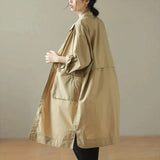 9290 Spring Fall Trench Coat Women Mid Length Windbreaker Single-breasted Double Pockets Casual Loose Overcoat Female Outerwear - Lootquake