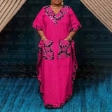 Plus Size 5XL VONDA 2024 Bohemian Printed Long Dress Summer Women V-Neck Short Sleeve Maxi Sundress Casual Pockets Loose Robe - Lootquake