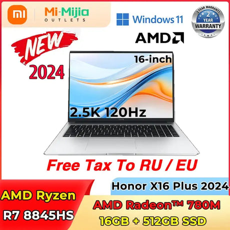 HONOR MagicBook X16 Plus 2024 Laptop AMD Ryzen R7 8845HS 16GB 32GB 512GB 1TB 16" Inch 60Hz/120Hz Notebook Ultrabook Computer PC - Lootquake