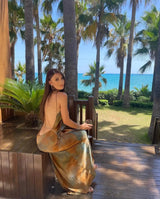 2023 New Women's Elegant Sexy Long Dress V-neck Open-back Rainbow Printing Tank Dress Sleeveless Summer Fashion