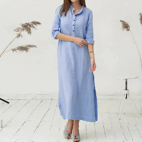 2023 Pre Autumn New Pure Color Dresses For Women Cotton Long Sleeve Plain Oversized Maxi Long Dress Casual Summer Loose Dress - Lootquake