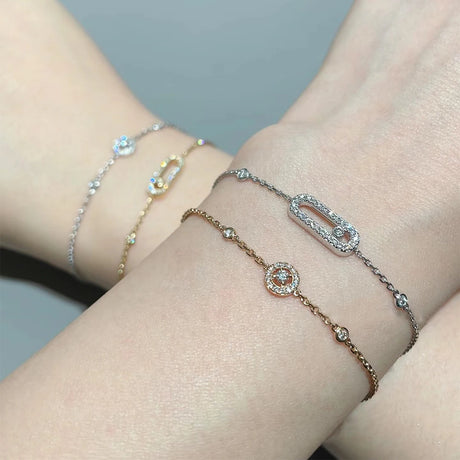 925 Sterling Silver Luxury Jewelry Classic Single Diamond Women's Bracelet. Moving Diamonds. - Lootquake