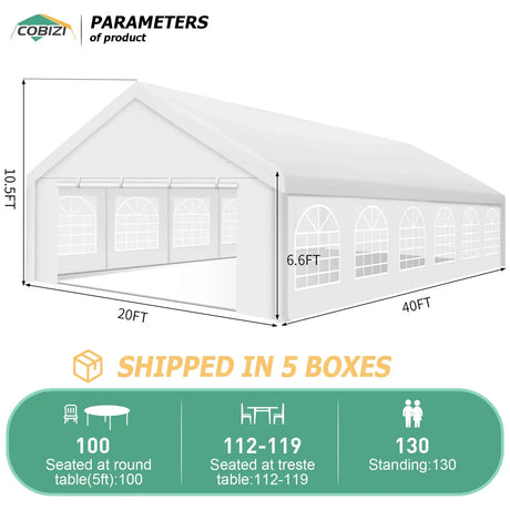 20x40FT Party Tent Heavy Duty, Wedding Tent, Event Tent for Parties, with 8 Removable Sidewalls, 20x40 Tent Carpas para Fiestas - Lootquake