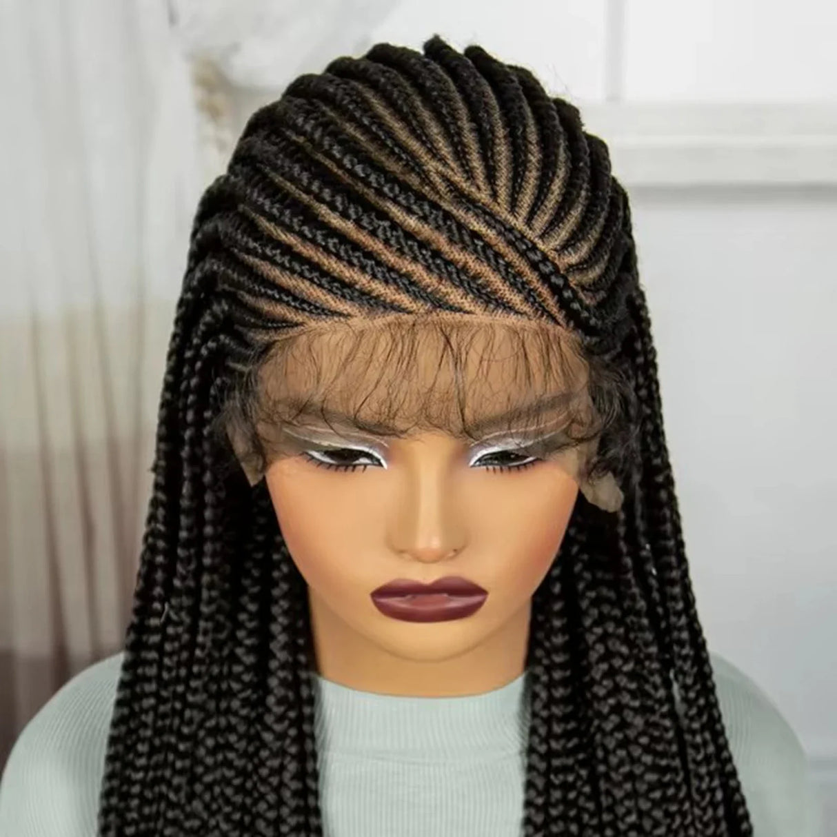 34" Knotless Cornrow Braids Wig | Transparent Lace Frontal | Baby Hair