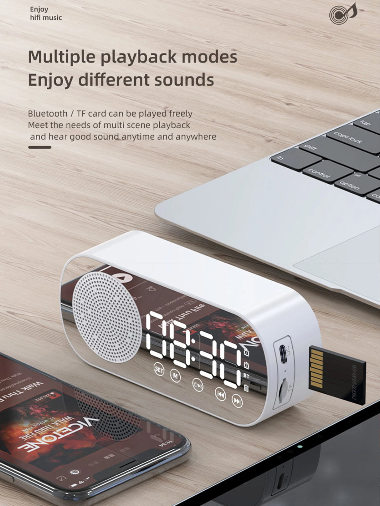 Enceinte Bluetooth sans fil, caisson de basses multifonction, mini réveil intelligent avec IA