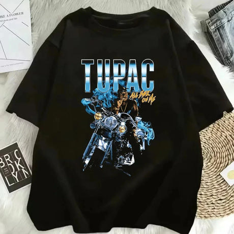 2025 Summer Fashion T-shirt Rapper Tupac Top Hip Hop Street Wear Oversized Short Sleeve T-shirt Men's And Women's T-shirts - Lootquake