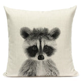 Black and White Cute Animals Cushion Cover - Animal Portrait Decoration Throw Pillow Case 45x45cm for Home Sofa Decor