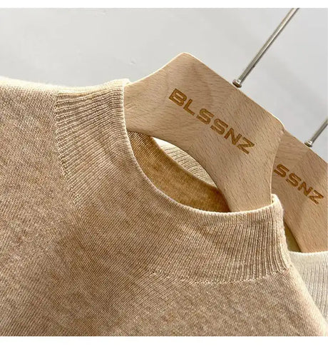 Half High Collar T-shirts Flying Sleeve Design Slim Knitted Sleeveless Top Women Simple Comfortable White T-shirts Summer 2025 - Lootquake