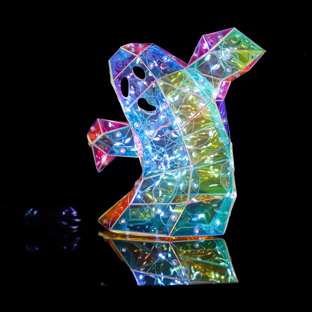 Halloween Gorgeous Shining LED Ghost Lights Decor Prismatic Ghost Iridescent Ghost Lantern Holiday Party Decor Atmosphere Prop