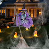 Halloween Props with Terrifying Sounds and Lights Halloween Flying Witch Decor Broom Wizard Decor for Balcony Entry Themed Party