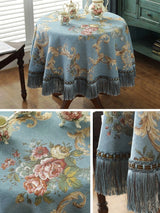 European Retro Style Jacquard Tablecloth Chenille  Tassels Home Furnishings Living Room Decorate Dustproof Round Tablecloth