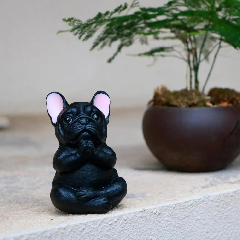 Sitting Figurine Meditation Dog Sculpture Sitting Pug Puppy Yoga Meditation Dog Ornaments Sculptures for Indoor Outdoor Garden