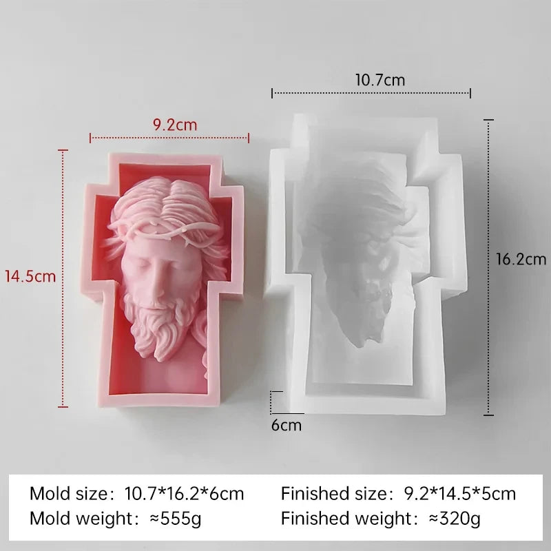 Portrait Face Silicone Mold Jesus Sculpture Cross Aroma Candle Resin Plaster Ornament Mold Home Decor Crafts Making Mould