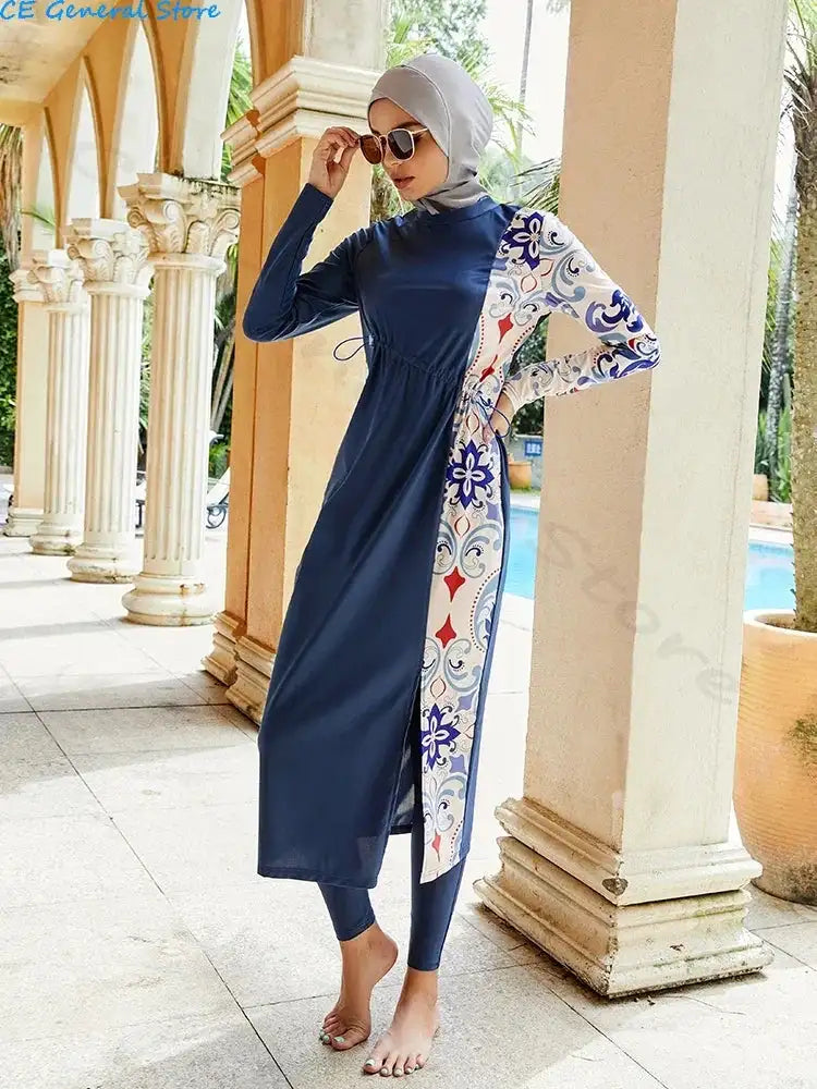 Burkini Muslim Swimwear 2023 Swimming Suit For Women Modest Swimsuit Islamic Clothing Sets Fashion Long Dress Turban Full Cover - Lootquake