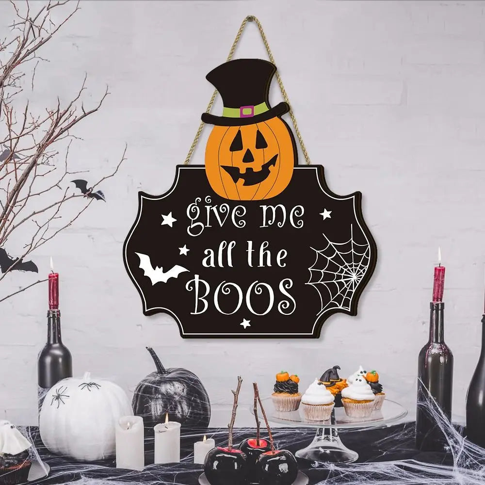 Party Decor Wooden Halloween Pumpkin Door Sign Funny Cute Pumpkin Hanger Wreath Cartoon Creative Door Hanging Pendant Kids