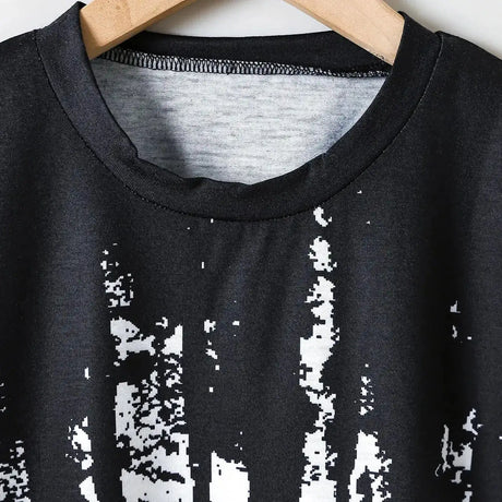 Boys' Summer Set: Cool Black & White Round-neck T-shirt with Slanted Pocket, Paired with Matching Shorts for Casual Play. - Lootquake