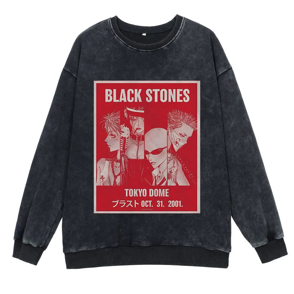Anime Nana Osaki Round Neck Washed Pullover Casual 100% Cotton Men Women Hip Hop Harajuku Streetwear Vintage Sweatshirt - Lootquake