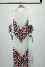 2024 Miyake Fashion Splicing Leopard Print Maxi Dress with Round Neck Hand Shake Flower Horn Sleeves Long Loose Fit Long Dress - Lootquake