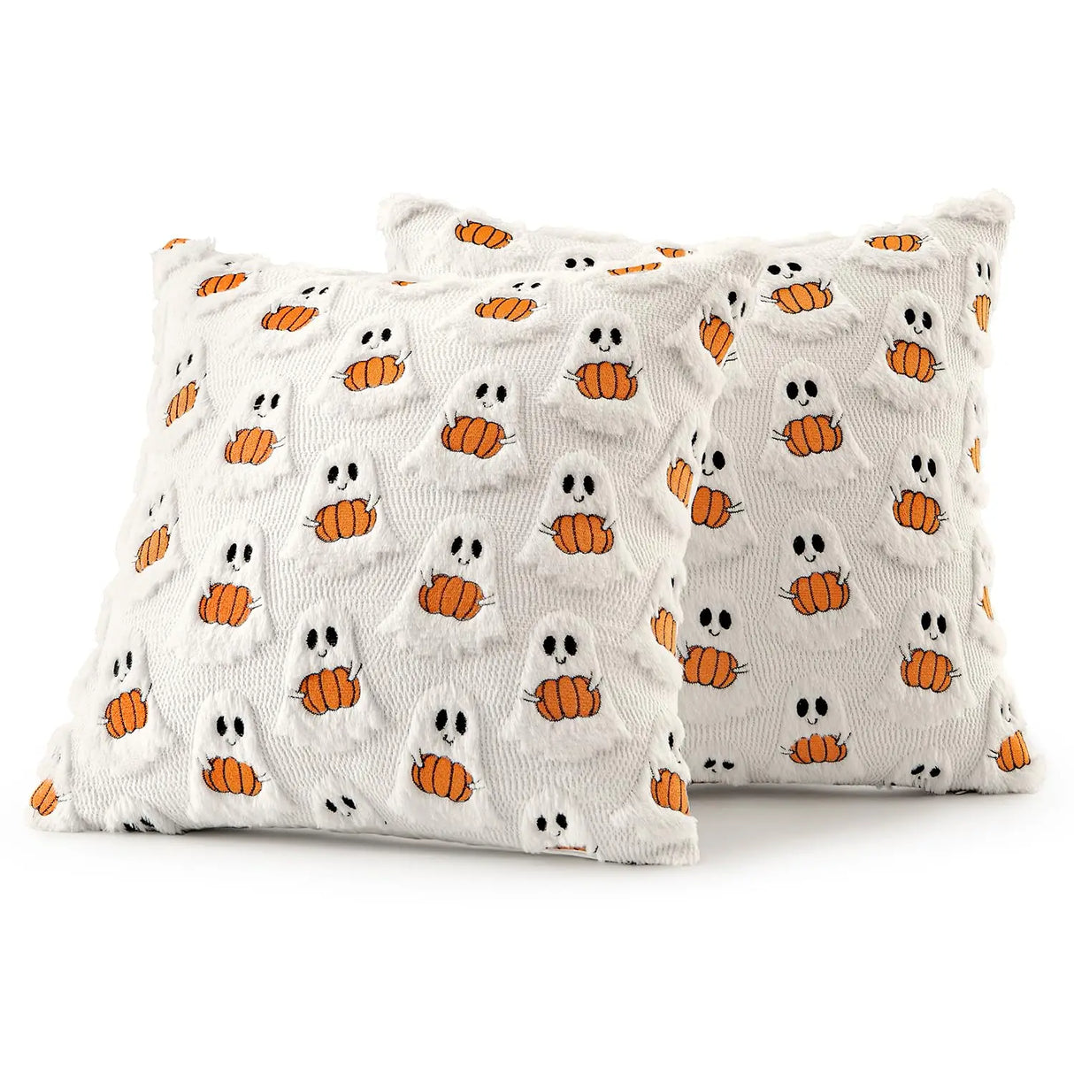 Halloween Decor for Bedroom Bed Living Room Sofa Cushion Cover White45X45CMCute Ghost Pumpkin Plush Faux Fur Pillow Covers Soft