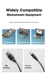 Altavoz Bluetooth Salange con cable USB, puerto de 3,5 mm, barra de sonido para PC, consola de juegos, teléfono inteligente, portátil, tableta, juego de escritorio negro largo