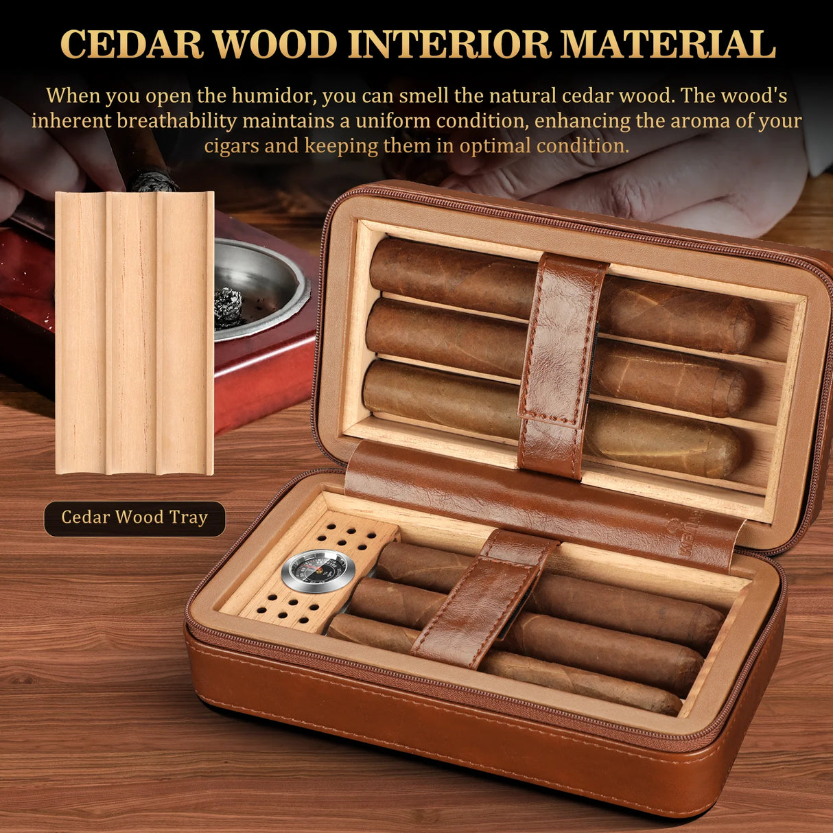 Cedar Wood Cigar Humidor Box with Humidifier and Hygrometer, Travel Cigar Case with Gift Box,Cigar Humidifier Box Holds 6 Cigars