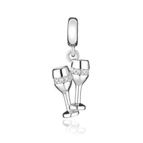 925 Sterling Silver Coffee Red Wine Coffee Glass Maker champagne Charm bead Fit Original Pendant Bracelet DIY Jewelry For Women - Lootquake