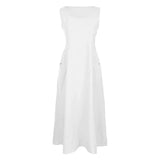 Cotton Linen Sleeveless Dress for Women Summer Pullover Skirt Vestidos Fashion Female Clothing Short Sleeved Loose Long Dress - Lootquake