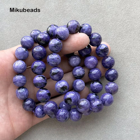 Wholesale Natural 9mm 11mm 12mm 13mm Charoite Smooth Round Loose Beads For Jewelry Making DIY Bracelets Necklace Strand Gift - Lootquake