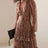 2024 Autumn Casual Bohemia Dresses Elegant V-neck Ruffled High Waist Evening Dress Women Fashion Printed Mesh Pleated Long Dress - Lootquake