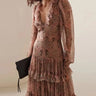 2024 Autumn Casual Bohemia Dresses Elegant V-neck Ruffled High Waist Evening Dress Women Fashion Printed Mesh Pleated Long Dress - Lootquake