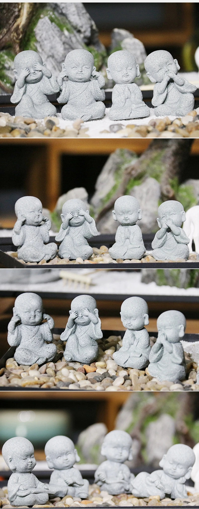Buddha Stone Statue Little Buddhist Monks Tibetan Buddhism Figurines Zen Garden Ornament Meditation Home Aquarium Decoration
