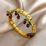 Greatera Cherry Pendant Pattern Bangle For Women Trendy 9mm Wide Design Bracelet Tide Delicacy Creative Euro-american Jewelry - Lootquake