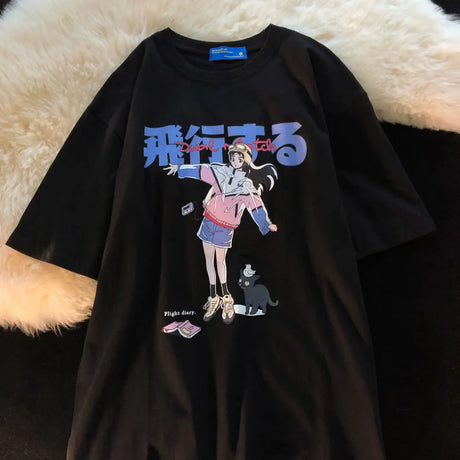 Summer Fashion Casual Harajuku Clothing Anime Graffiti Style Tee Hip Hop Short Sleeved T Shirt Punk Loose T-shirts Women Tops - Lootquake