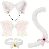 5Pcs Sets Cat Paw Gloves Winter Cute Cartoon Girl Open Finger Gloves Bell Headband Fox Cat Ear Headwear