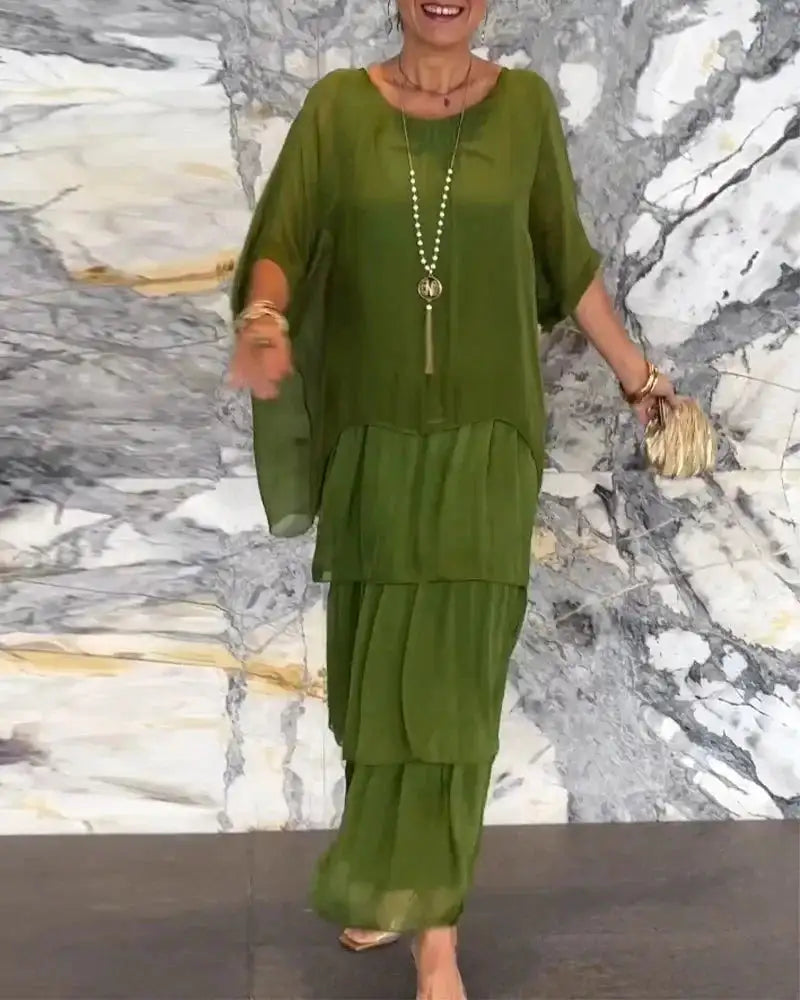 Vestido largo elegante para mujer, de moda, con cuello redondo y mangas murciélago, para primavera y verano, talla grande 4XL
