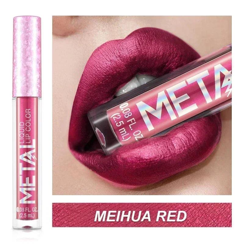Metallic Matte Liquid Lipstick Waterproof Long Lasting Non-Stick Cup Matte Shimmer Glitter Lip Gloss Women Lips Makeup 12 Colors