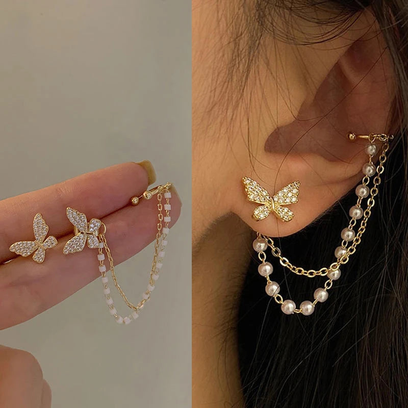 LATS Gold Color Leaves Ear Cuffs, Black Non-Piercing Ear Clip Earrings for Women & Men - Lootquake