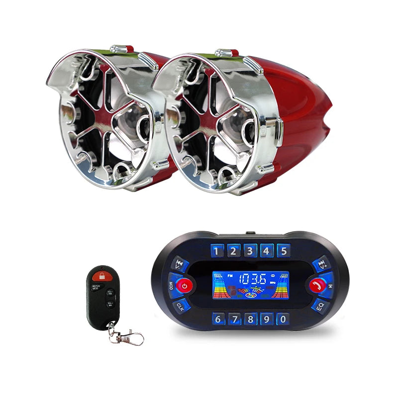 Altavoz Bluetooth para motocicleta con amplificador de salida de 2,1 A, reproductor de música MP3, sirena de alarma antirrobo, altavoz estéreo USB, radio FM MT730