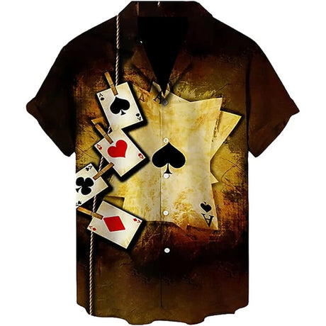 Men's 2024 Casual 3D Shirts Playing Card Printed Fun Shirts Street men's Summer Short Sleeved Clothing Men's Outdoor Clothing - Lootquake