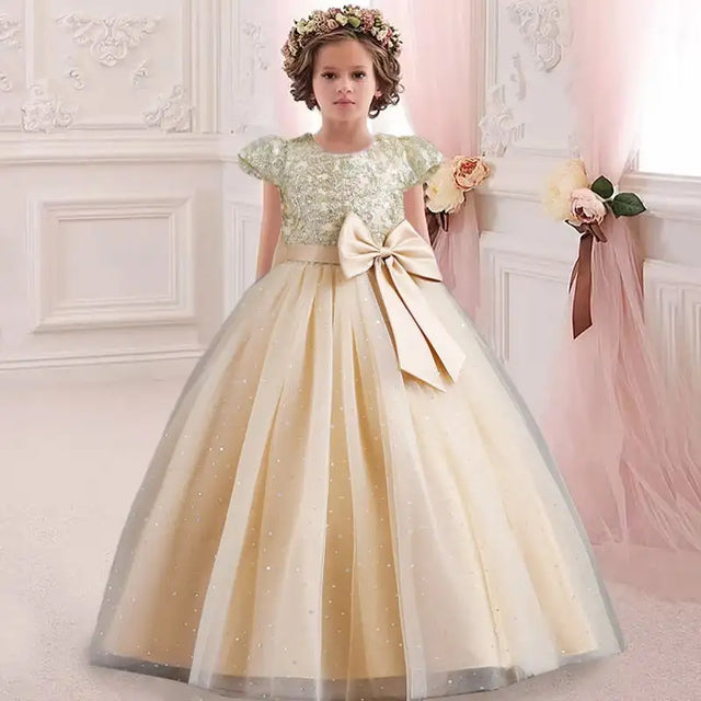 New Christmas Party Princess long dress children's dress children's gauze lace birthday party dinner ball big butterfly dress - Lootquake