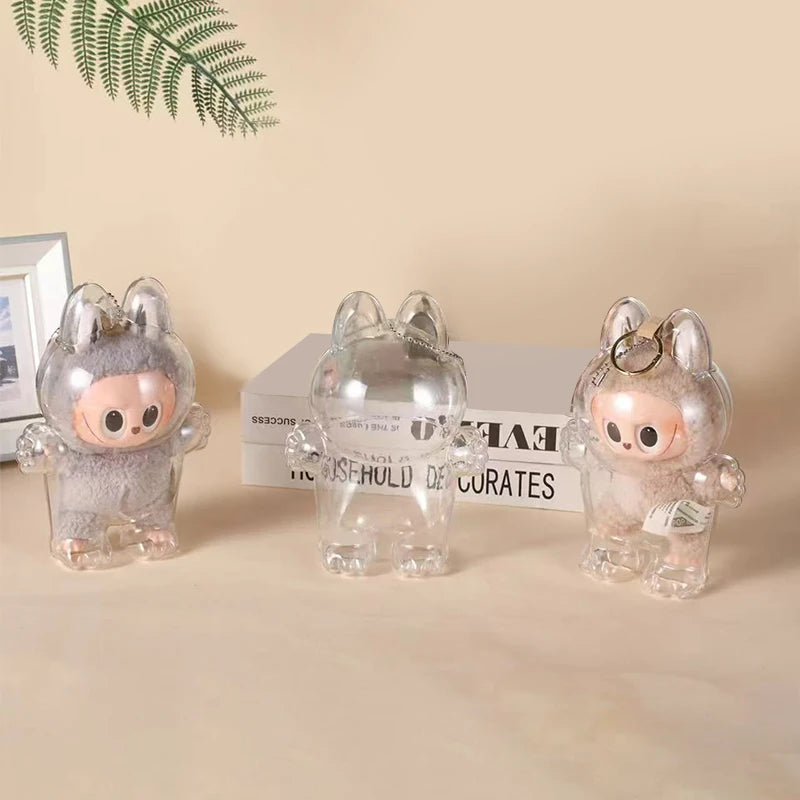 LABUBU Étui transparent pour siège Labubu Étui en plastique Sac à dos Charms