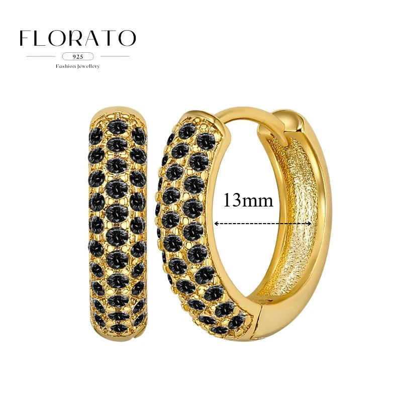 Pendientes de plata de ley 925 con microincrustaciones de circonitas en forma de aro y hebilla geométrica de lujo, joyería de moda, regalo al por mayor