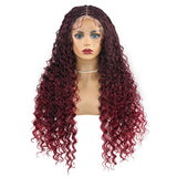 24" Boho Box Braids Lace Frontal Wig | Deep Wave Goddess Braids | Curly Ends | Black Full Lace Synthetic Wig